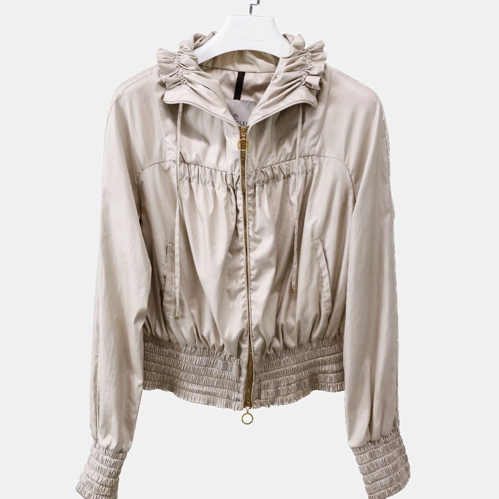 Moncler Champagne Gold Drawstring Ruffle Jacket
